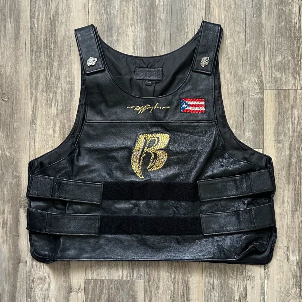 Vintage Ruff Ryders Leather Motorcycle Biker Vest 3XL-5XL DMX Big Pun Fat Joe